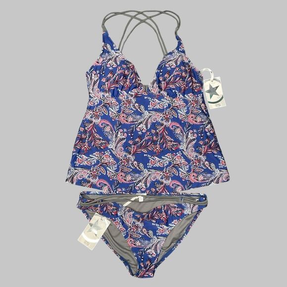 Converse One‎ Star Swimsuit Women’s Size XL Tankini / Bottom Blue / Gray paisley - Picture 4 of 11
